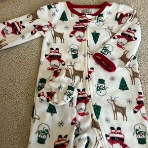 Size 9M, Carter’s fleece footie pajamas. Christmas/Santa themed!